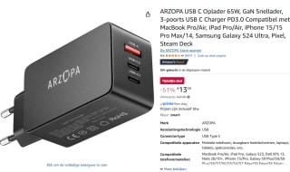 ARZOPA USB C Oplader 65W voor €13,59 bij Amazon