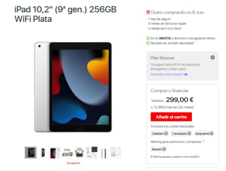 iPad 10,2" (9ª gen.) 256GB WiFi Plata por 299€ mas iPad en oferta en descripción