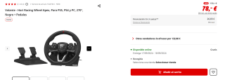 Volante Hori Racing Wheel Apex + Pedales por 78€