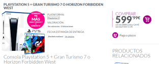 Recopilación Packs consolas PS5 + videojuegos + 14€ regalo en GAME desde 559,99€