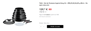 Set de 13 piezas Tefal Ingenio Easy On - Ø16,20,22,24,26 y 28cm por 129.99€