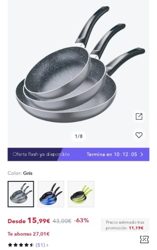 San Ignacio Set de 3 Sartenes por 11,19€.