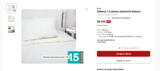 Sábana 1.5 plazas Santorini blanco por $8.590