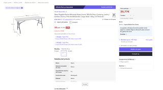 Mesa Plegable Resina Reforzada Nyana Home 180x74x74cm por solo 29,19€