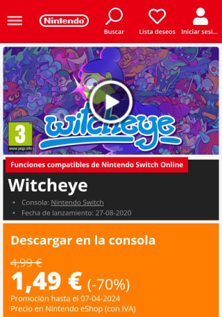 Witcheye Nintendo Switch por 1,49€.