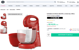 Batedeira da Britânia, modelo Cristal Duo 350W - R$ 99,90