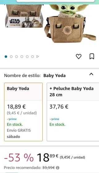 Star Wars The Mandalorian Peluche por 18,89€.
