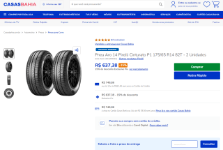 Pneu da Pirelli de Aro de 14 Cinturato com 2 unidades - R$ 637,38