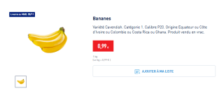 1 Kg de bananes d'origines diverses de catégorie 1 à 0,99€