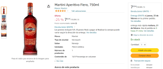 Martini Aperitivo Fiero, 750ml por 7,50€