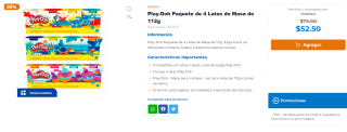 4 Latas de Masas Play-Doh por $53 en Chedraui