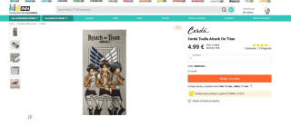 Toalla Attack on Titan - Color Gris - 70x140cm - Elaborada con 100% Poliéster de 240 gsm por 4,99€