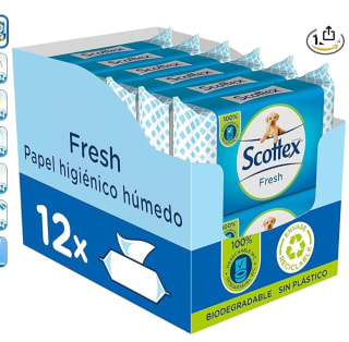 Scottex Papel Higiénico Húmedo Fresh Caja 12 packs de 38 servicios, Total 456 Toallitas por 15,29€