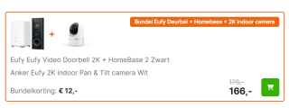 Eufy by Anker 2K Videodeurbel + 2K Beveiligingscamera bundel - Pan & tilt - Voor binnen en buiten - Met Homebase voor €166 bij Expert