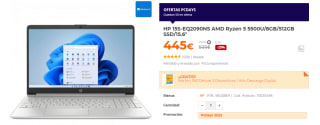 Ordenador Portatil HP modelo 15S-EQ2090NS con Ryzen 5 8GB/512GB por 445€