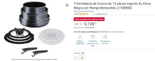 Batería de Cocina T-Fal 12 piezas por $2,727 en Amazon