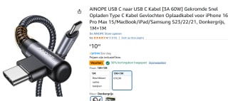 2-pack AINOPE USB C naar USB C Kabel [3A 60W] voor €6,99 bij Amazon
