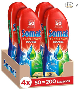 Somat Excellence Gel Anti-Grasa 50 Dosis (pack de 4, total: 200 lavados) por 22,70€