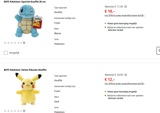 Diverse Boti Pokemon knuffels vanaf €10 bij Mediamarkt