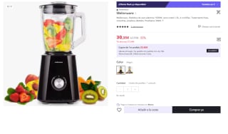 Mellerware - Batidora de vaso eléctrica 1500W. Jarra cristal 1,5L, 6 cuchillas por 30.35€ (Cuenta Nueva 18.35€)