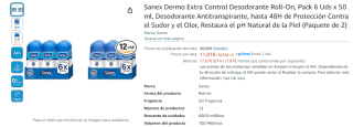 Pack 12 desodorantes Sanex Dermo Extra Control por 11,01€