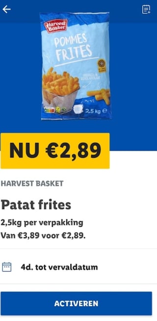 Patat frites 2,5kg voor €2,89 bij de Lidl