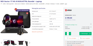 MSI Vector 17 HX A14VIG-877NL laptop met gratis accessoirebundel voor €3199 bij Azerty