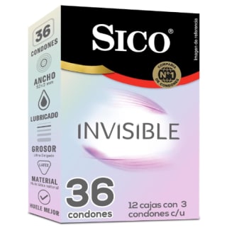 36 piezas Sico Invisible, condones ultra delgados de hule látex natural por $594