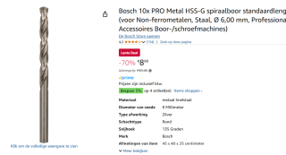 Bosch 10x PRO Metal Stainless Steel HSS-G spiraalboor voor €8,99 bij Amazon