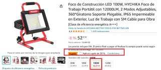 HYCHIKA Foco de Construcción LED [100W, 12000LM] por 36,54€