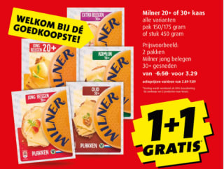 Milner kaas 1+1 gratis bij de Boni