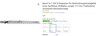 BOSCH 2608633528 decoupeerzaagblad T 234 X Progressor (5 st. )voor €7,11 bij Amazon