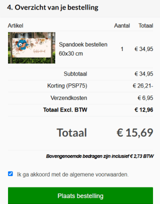 Gepersonaliseerde spandoek met 75% korting met de FotoCadeau code