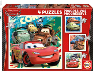 Set de 4 puzzles progresivos de 12, 16, 20 y 25 Cars 2 marca Educa por 5€