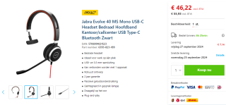 Jabra Evolve 40 MS Mono USB-C koptelefoon voor €55,15 bij Senetic