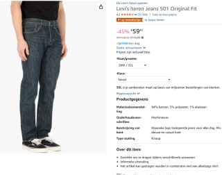 Levi's® Straight jeans 501 LEVI'S ORIGINAL voor €59,97 bij Amazon