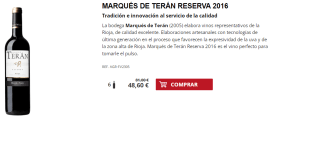 6 Botellas de Marqués de Terán Reserva 2016 por 38.6€