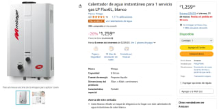 Calentador de Agua Gas LP Mirage $1,259 | Descuento Amazon