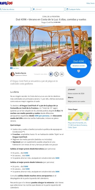 Costa de la Luz 6 días comidas y vuelos desde 439€.