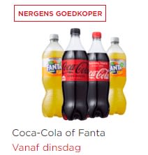 Coca-Cola en Fanta Alle flessen à 1 liter 1+1 gratis bij de Plus