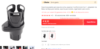 Soporte ajustable de botella para coche por 7.21€
