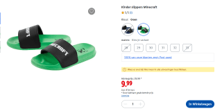 Kinder slippers Minecraft voor €9,99 in de Lidl webshop