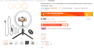 BlitzWolf BW-SL3 10 inch LED Ringlicht met statief & telefoonhouder voor €6,48 bij Banggood