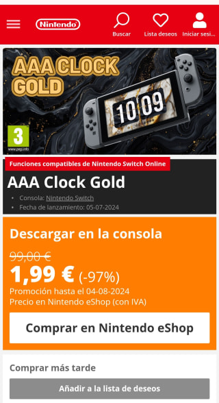 AAA Clock Gold desde Nintendo por 1,99€