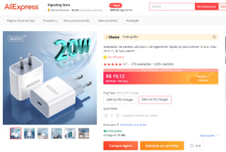 Carregador rápido de 20W, modelo QOOVI - R$ 19,12