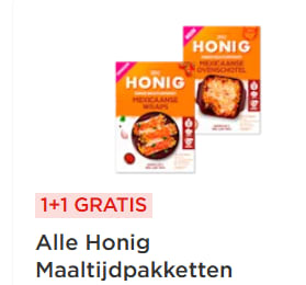 Alle Honig Maaltijdpakketten 1+1 gratis bij de Plus