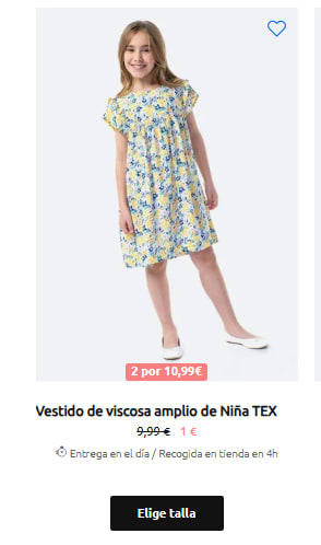 Vestido de viscosa amplio estampado de Niña TEX por 1€ varios colores