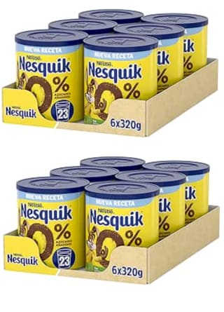 2 Packs de 6 botes de 320grs de Nesquik Cacao en polvo 0% azúcares por 23.64€