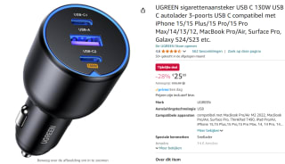 UGREEN Auto-snellader met 3 poorten voor €25,99 bij Amazon