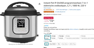 Instant Pot IP-DUO60 Multicooker 5,7L voor €74,99 met Amazon Prime